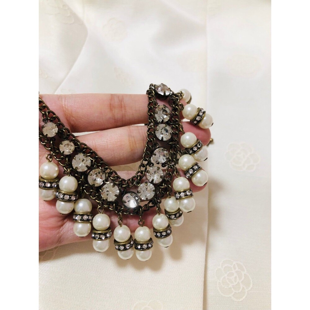Faux Pearl and Rhinestone Bib Necklace